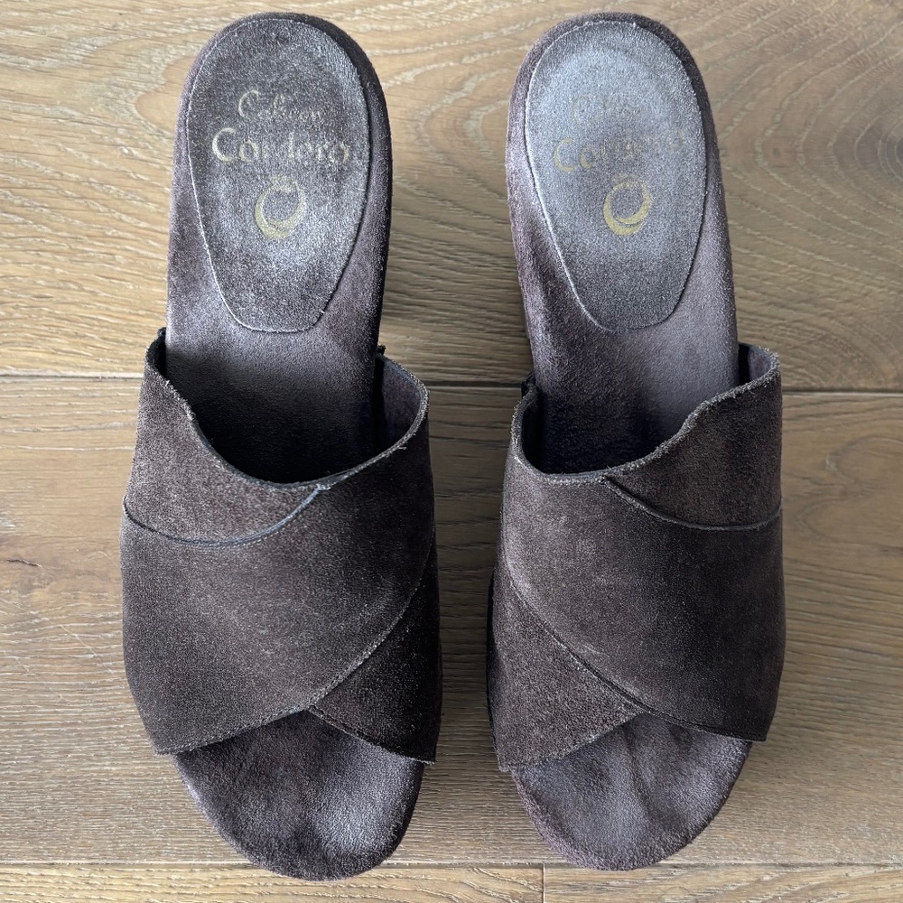 Colleen Cordero brown suede studded platforms